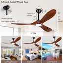 52” Ceiling Fans with Remote/Light/APP,Dimmer and Color, Wooden Ceiling Fan with 3 Wooden Blades for Patio, Living Room, Gazebo, etc. (Black + Walnut)