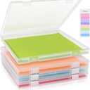 12x12 Inch Scrapbook Paper Storage, 4 Pack Plastic Paper Storage Box with Colorful Tab, Stackable Board Game Storage for Paper File, Photo, Craft Supply, Board Game, Office Supply, Vinyl Sheet