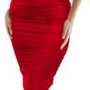 Women's Sexy Deep V Neck Off Shoulder Ruched Bodycon Long Sleeve Midi Dress Evening Party Cocktail Dress (Black)