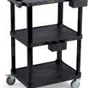ELAFROS Heavy Duty Utility Cart, 27.5 x 18.25 Inch, 3-Tier Rolling Cart, Industrial Plastic, 330 lbs Capacity, Flat Top Shelves with Swivel Wheels - Multipurpose Work Cart