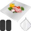 Stainless Steel Cutting Boards with Counter Lip for Kitchen, Metal Chopping Board over Sink with for Countertop Cutting Meat, Fruits, Vegetables, with Silicone Mat and Rag (SIZE:30x30cm/12x12inch)