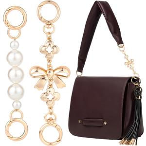 2 x Hzopcw 2pcs Gold Bag Extender Chain, Bow Pearl Purse Extender Chain for Women, Metal Bag Chain Charms for Handmade Shoulder Crossbody Bags Wallets Clutches