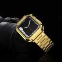 Compatible with Apple Watch Band and Case, Stainless Steel Metal Chain with TPU Cover, Smart-Watch Link Bracelet Strap, Wrist-Band for i-Watch Series 9 8 7 6 5 4 3 2 1 SE, 41mm 40mm 38mm, Gold