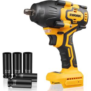 EWORK 21V 1/2" Cordless Impact Wrench 775 Ft-lbs, Brushless Compact High Torque Impact Gun High Torque, 3-Speed Modes with 5 Sockets (Tool Only)