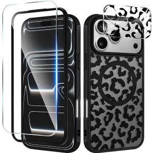 Magnetic Case for iPhone 17 Pro,with Screen Protector & Camera Lens Protector,Cute Black Leopard Print Design for Women Girls Men,Slim Anti Scratch Leopard Case for iPhone 17 Pro Max