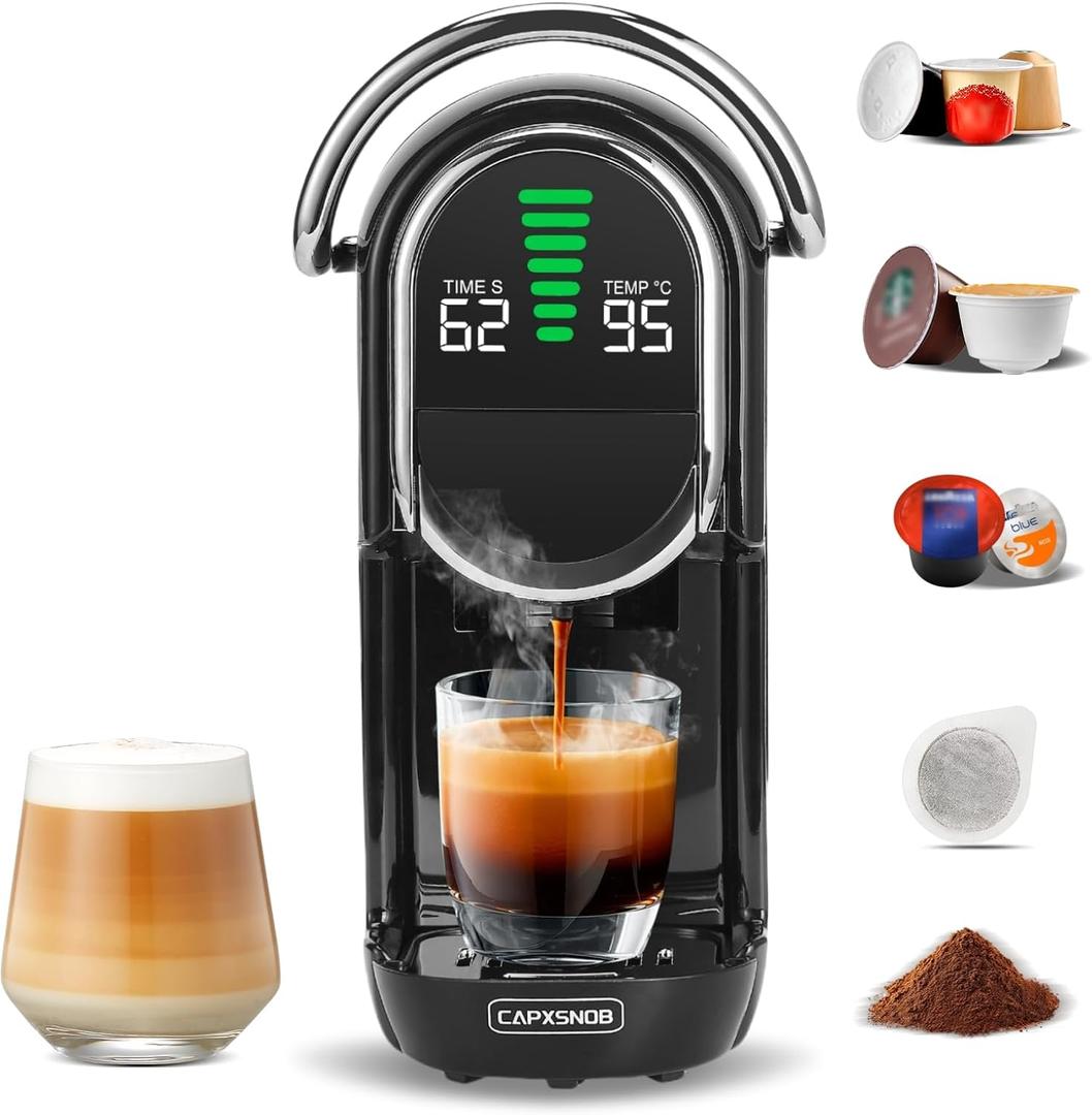 Magician 1 Mini Espresso Machine for Nespresso Original, Dolce Gusto, Lavazza Blue, ESE Pods, 19-Bar Coffee Machine For Ground Coffee, Coffee Maker With Adjustable Temp & Cup Size, 21Oz Reservoir (Black)