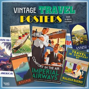 Vintage Travel Posters | 2025 12 x 24 Inch Monthly Square Wall Calendar | Plastic-Free | BrownTrout | Art Railways Illustrations
