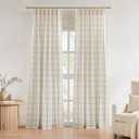 Central Park Plaid Pinch Pleated Curtain Panel Checkered Semi Sheer 90 Inch Flax Linen Blended Window Treatment Drape for Rustic Living Room Bedroom with Back Tabs Hooks, 40" L x90 W x2