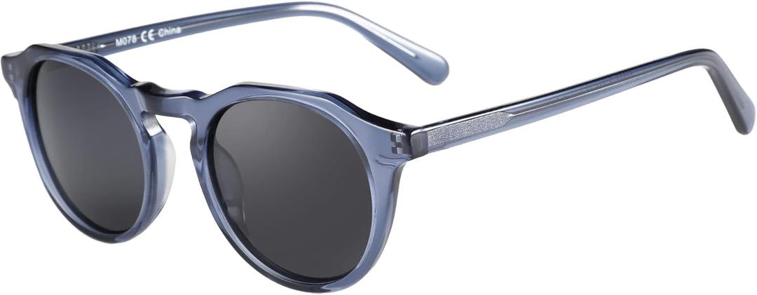 ZENOTTIC Vintage Round Polarized Sunglasses for Men Women UV400 Protection (C02 Blue Frame Grey Lens)