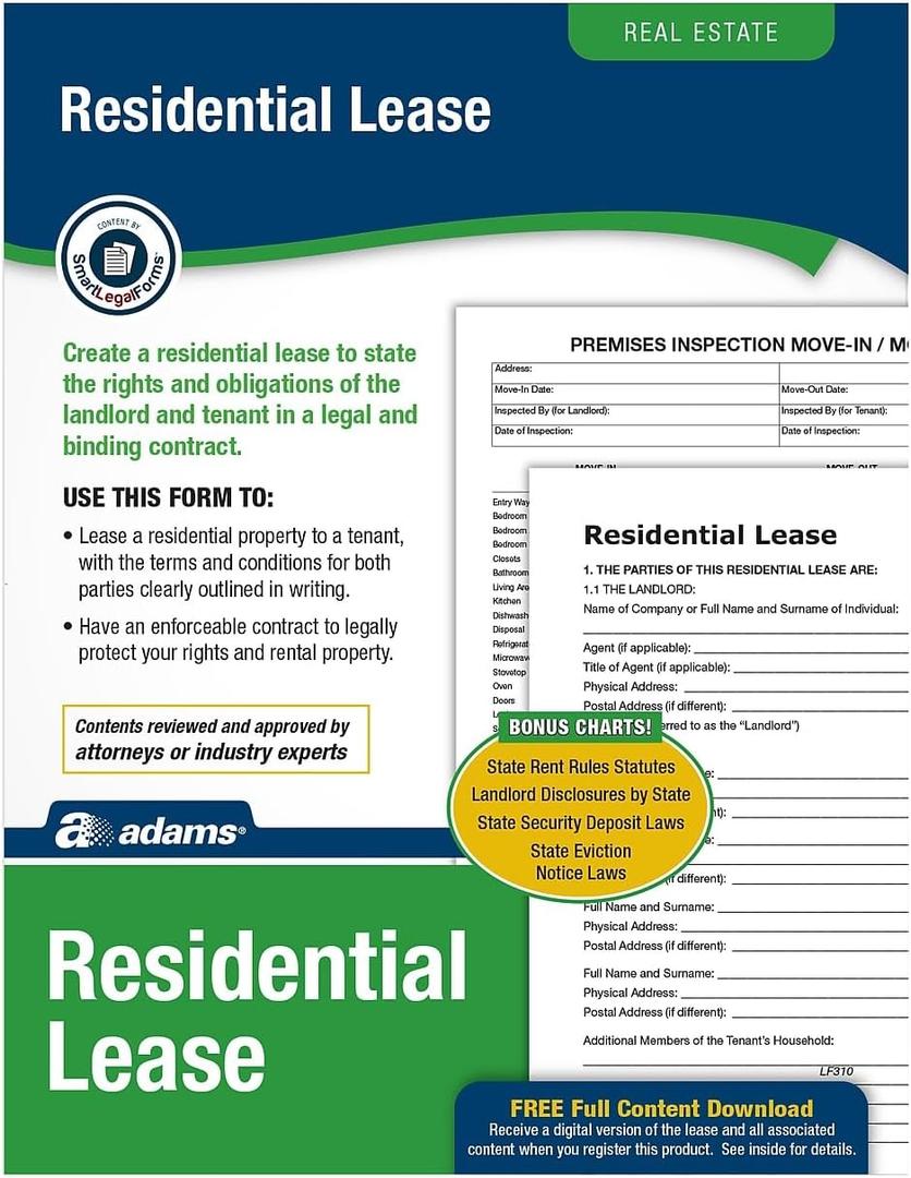 Adams Residential Lease, Forms and Instructions [Print and Downloadable] (LF310)