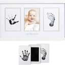 Pearhead Baby Hand and Footprint Kit - Inkless No Mess Clean-Touch Ink Pad, Newborn Keepsake Frame, Nursery Decor Essentials, Perfect Shower Gift for Boys and Girls, White (17 x 9.5)