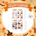 Halloween Cups 4 Pcs, 18 oz Skull Glass Cups with Lids and Straws Ghost Mug Glass Tumbler Mason Jar Iced Coffee Can, Spooky Gifts Boo Basket Stuffers Drinking Glasses Halloween Decorations