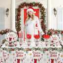 MEHOFOND 193pcs Winter Santa Baby Shower Party Decorations, Christmas Baby Shower Paper Plates Napkins and Cups, Santa Baby Tablecloth, Snowflake Xmas Party Supplies, Serve 24