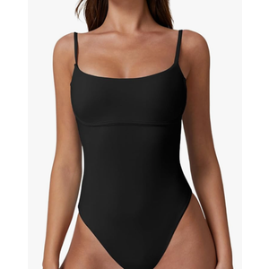 QINSEN Womens Seamed Cup Spaghetti Straps One Piece Bathing Suits Tummy Control Cheeky Swimsuit Size L