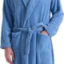 Men's Shawl Collar Bathrobe, Soft Long Towel Robe for Men - Super Absorbent Quick Dry yet Warm (Large-X-Large, Haze Blue)