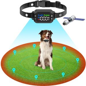 GPS Dog Collar Fence System,Wireless Dog Fence,Electric Fences for Dogs with No Wire Circular Boundary & Rechargeable Collar Receiver,33-1000 Yards Adjustable,Outdoor Use Only