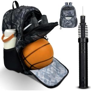 Soccer & Basketball Sports Bag with Ball Pump - Basketball Backpack with Separate Ball & Shoes Holder Compartment, Soccer Basketball Football & Volleyball Bag with Large Capacity (Grey)
