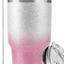 DS 30 oz Tumbler Pink Glitter Gradient Cup Stainless Steel Double Wall Vacuum Insulated Mug with Straw and Lid, Cleaning Brush for Cold and Hot Beverages