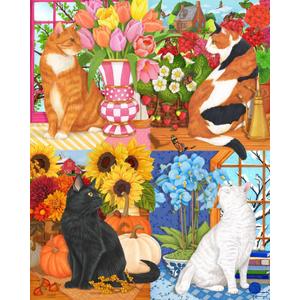 Springbok Four Seasons of Cats 1000 Piece Jigsaw Puzzle for Adults - Unique Cut Pieces - Made in USA