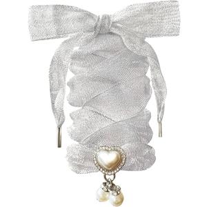 Fashionable Satin Ribbon Shoe Laces with Bling Pearl Charms for Girls & Women (51"Inch (130CM), 04 Organza Glitter Silver)