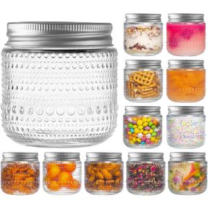 Mason Jars 8 Oz with Lids 12 Packs, Vintage Small Glass Canning Jars with Silver Metal Lids for Storing, Pickling, Honey, Jam, Home Decor, Candle and DIY Crafts