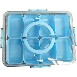 Compartment Tray with a Lid and Handle, Portable Transparent Storage Box, an 8-Compartment Snack Tray with Lid