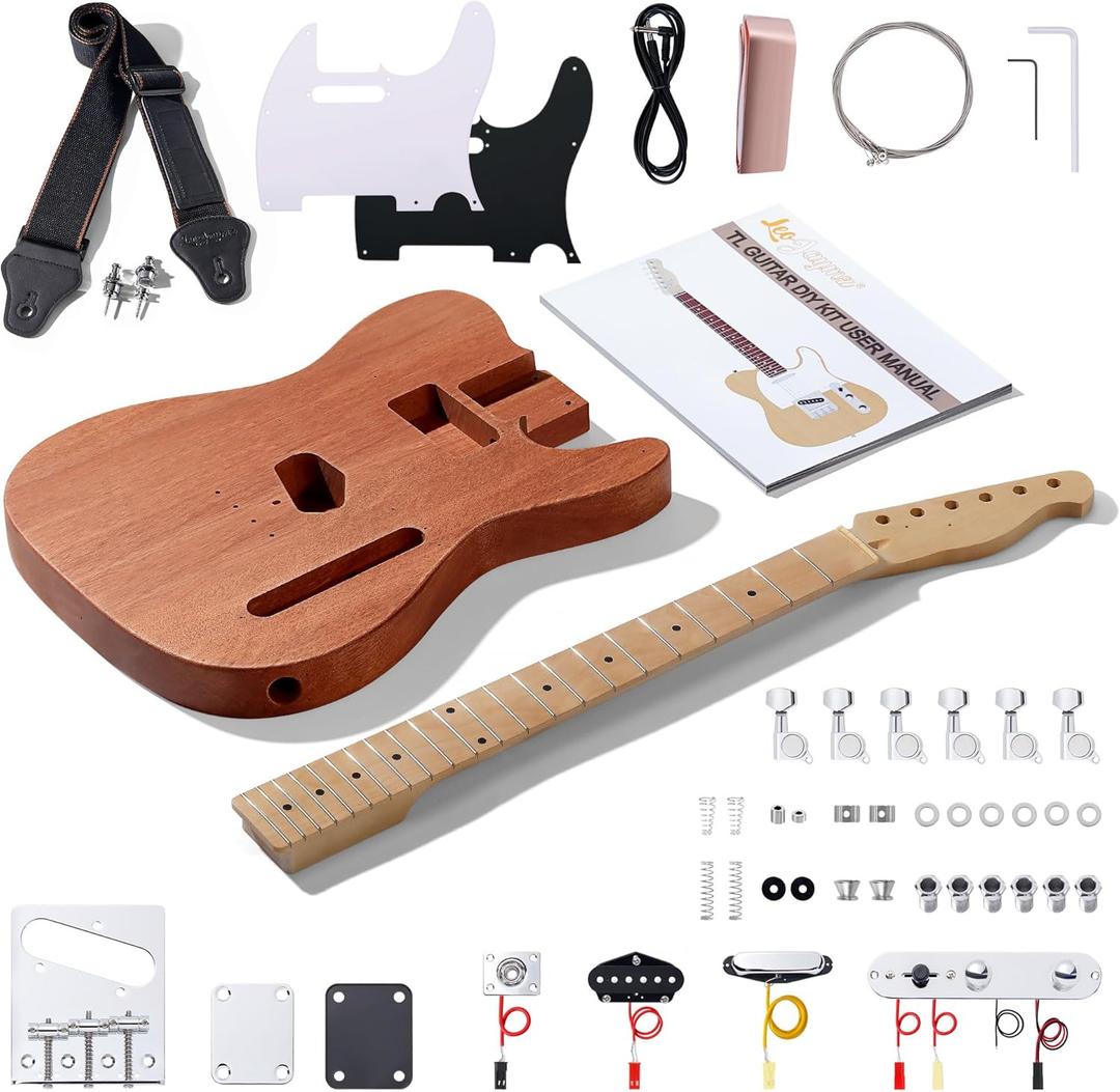 Leo Jaymz DIY TL Style Electric Guitar Kits with Mahogany Body and Maple Neck - Maple Fingerboard and All Components IncludedTL LJ Headstock