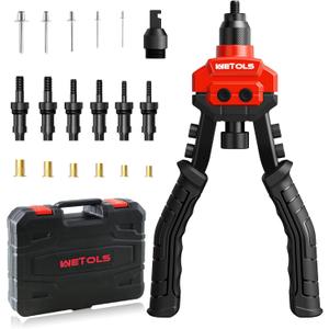 WETOLS 3 in 1 Rivet Nut Tool, Rivet Gun, Reamer Set, Professional Rivet Gun Kit with 5 Rivet Heads and 6 Metric & SAE Mandrels, Hand Riveter Tool with 50 Rivets and 60 Rivet Nuts, Sturdy Case, WE-890