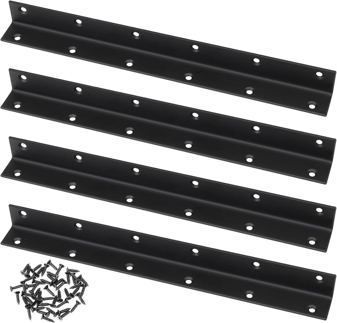 Raised Garden Bed Corner Brackets, 4pcs L Bracket, 90 Degree Angle Brackets, Black Metal Bed Corner Bracket Connectors for Furniture, Wood Frame, Shelf, Cabinet (275x25x25mm)