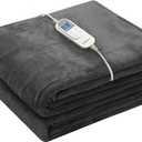 Wapaneus Heated Blanket Electric Throw 72" x 84" Full Size with 10 Heating Levels 12 Hours Time Setings and Auto-Shut Off, Flannel Fast-Heating Electric Blanket, Dark Grey