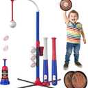 HYES 4 in 1 T Ball Sets for Kids 3-5 with Toss and Catch Ball Set, Hanging Tee Stand with Auto Pitching Machine/ 2 Bats, Indoor Outdoor Toys Birthday Baseball Gifts for Toddler Boys Girls, Blue
