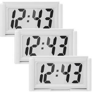 Frienda 3 Pieces Mini Digital Clock Small Digital Clock Stick on Battery Operated Self Adhesive Bracket for Car Dashboard Fridge (White)