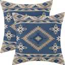 CXMEIFLY Boho Aztec Pillow Covers 22 x 22 Inch Set of 2 Western Native American Blue Beige Geometry Decor Throw Pillows Southwestern Outdoor Decorative Cushion Cases for Couch Bed Decorations