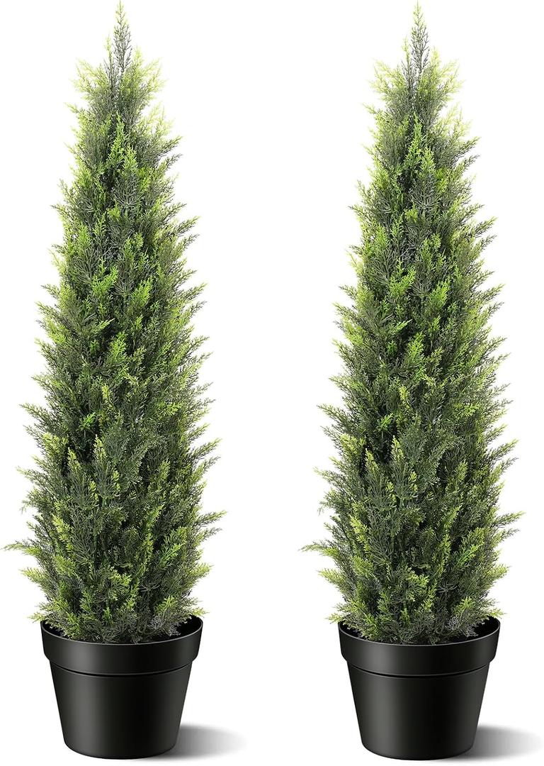 Artificial Cedar Topiary Trees 3FT 2 Set Outdoor Indoor Faux Cypress Plants
