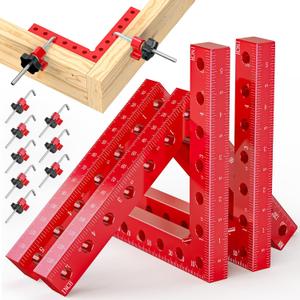 Corner Clamps for Woodworking, 4 Pcs 5.5" Aluminum Alloy 90 Right Angle Clamp Set, Precision L-Shaped Screws, Dual Scale Positioning Squares for Frames, Cabinets, Drawers & Boxes