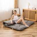 MAXYOYO Japanese Floor Mattress Futon Mattress, 4" Thicken Tatami Mat Sleeping Pad Foldable Roll Up Mat Boys Girls Dormitory Pad Kids Floor Lounger Pillow Couch, Charcoal Grey, Queen Size