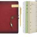 Wonderpool Leather Journal A6 Refillable 6 Ring Binder Notebook with Lined Paper and Pen,Writing Diary for Work Travel and Agenda Plan (A6, Wine red)