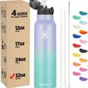Han's Bottle Sports Water Bottle - 32 Oz, Straw Lid, Leak Proof, Vacuum Insulated Stainless Steel, Double Walled, Thermo Mug,Lilac green