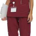 Nautica Women's Scrub Set, 9-Pocket Breathable & Stretchy Pants & Tops, Size 4XL