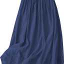 SANGTREE Women's Lace Cotton Linen Midi Skirt High Waisted A Line Flowy Swing Boho Long Skirts (Blue, XL)