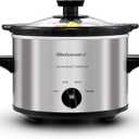 Elite Gourmet MST-250XS Electric Slow Cooker Ceramic Pot, Adjustable Temp, Entrees, Sauces, Stews & Dips, Dishwasher Safe Glass Lid & Crock, 1.5 Quart, Stainless Steel