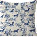 FGFK Blue and White Chinoiserie Dachshund Pillow Covers 18x18, Dachshund Lovers Gifts, Toile de Jouy Sausage Wiener Dog Decorative Throw Pillow Covers for Home Living Room Bedroom Sofa Couch (Color-03)