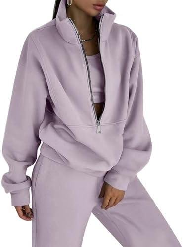 COZYPOIN Women's Sweatsuit Sets 2 Piece Fleece Outfit Half Zip Sweatshirt and Joggers Pants Tracksuit, Size: L