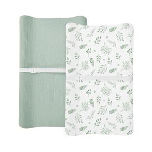Changing Pad Cover for Baby Boy Girl 2 Pack, Muslin Changing Table Pad Covers with Boho Style, Neutral Nursery Bedding Essentials Soft and Breathable (Fern Leaf & Sage)