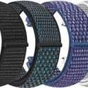 4 Pack Nylon Watch Bands compatible with Garmin Venu 3/Venu 2/Vivoactive 4, Garmin Forerunner 255/255 Music/265/945/955/965, 22mm Sport Repalcement Strap for Amazfit GTR 4/3/2, Amazfit Bip 6/5 (Dark Black+Indigo+Grape Purple+Seashell)