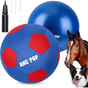 Herding Ball for Dogs Horse Ball & Cover 25" for Horses Large with Hand Pump for Play, Blue and Red