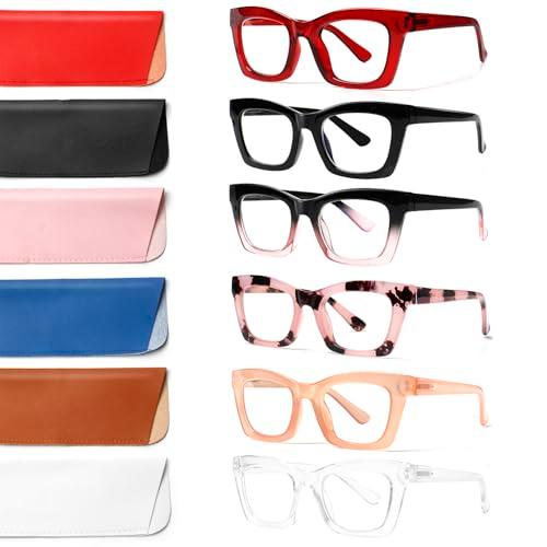 ZOECENT 6 Pack Oprah Style Reading Glasses for Women Blue Light Blocking Computer Square Readers with Spring Hinge (Mix Color-5, 2.5, x)