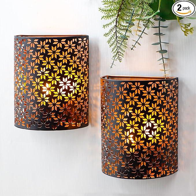 JHY DESIGN Set of 2 Battery Powered Lamp 8''H Vintage Wall Mount Lamp Metal Wall Sconce Lighting with LED Edison Style Bulb and 6Hours Timer Wall Decor for Bedroom Living Room Hallway