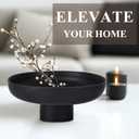 Modern Large Black Fruit Bowl - Concrete Black Pedestal Decorative Bowls, Handicraft Multi-Functional Key, Candy Bowl, Centerpiece for Entry Table, Kitchen Island Counter, Coffee Table Home Decor