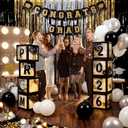 Foilswirl Class of 2026 Prom Graduation Decorations Set of 8 Black Clear Boxes with 35 Balloons and 8 Letters 2026 Prom Black and Silver Congrats Grad Party Supplies for Senior Night Any Grades